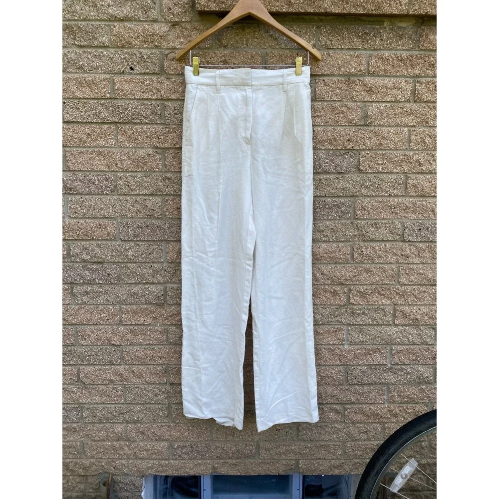 Wilfred Aritzia White Linen The Effortless Pant Wide Leg Pleated Trousers 4 90s